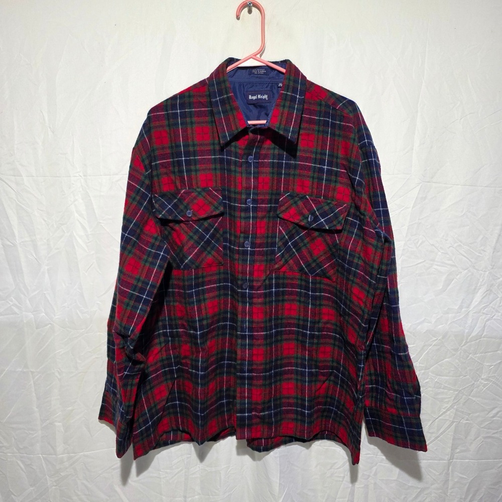 Royal Knight Vintage Plaid Flannel Shirt Mens XL Red Green Blue Acrylic Button
